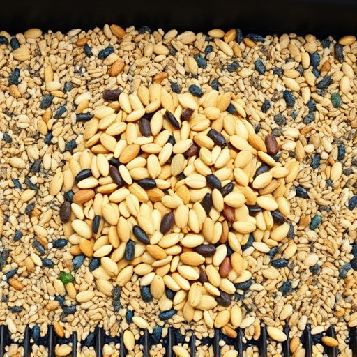 Mixed seed scattered on feeding tray