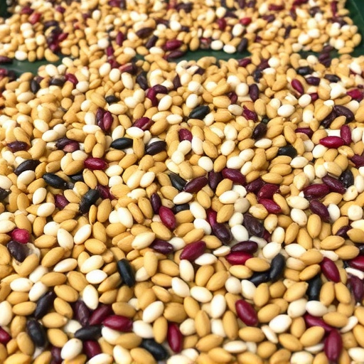 Mixed seed scattered on feeding tray