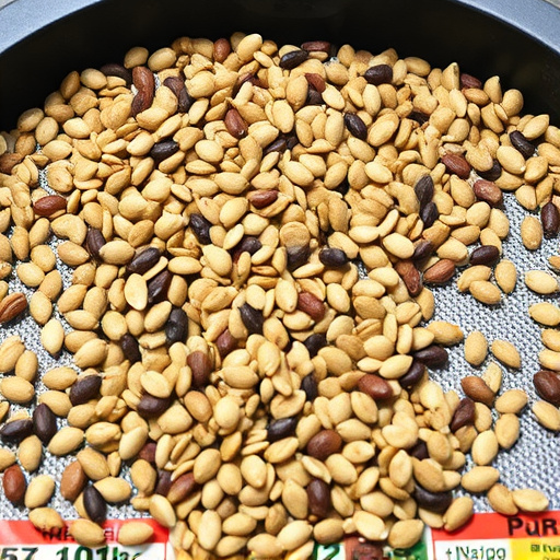 Mixed seed scattered on feeding tray