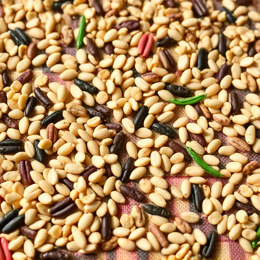 Mixed seed scattered on feeding tray