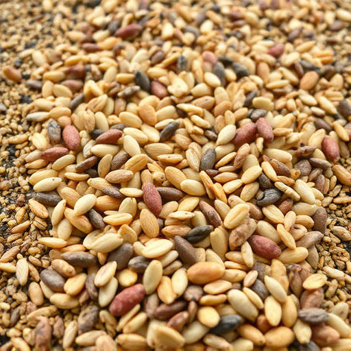 Mixed seed scattered on feeding tray