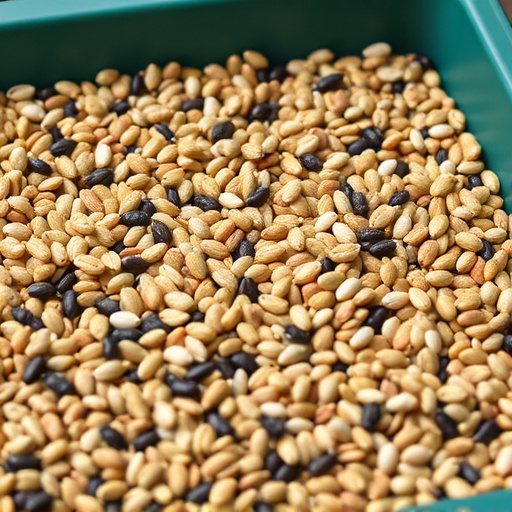 Mixed seed scattered on feeding tray
