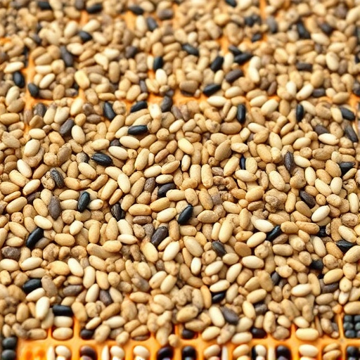 Mixed seed scattered on feeding tray