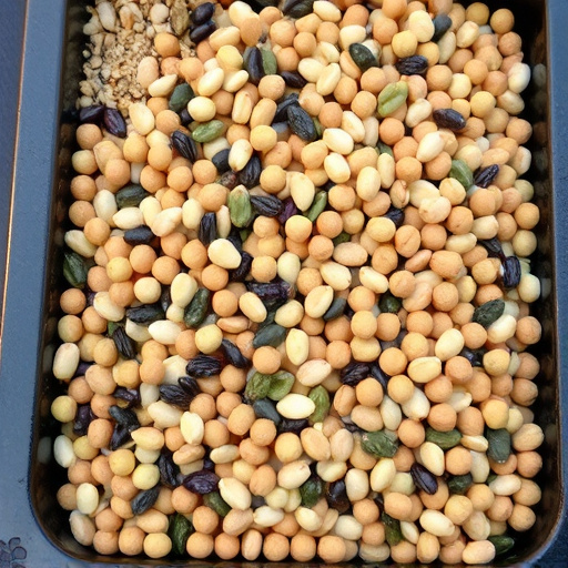 Mixed seeds and suet pellets in tray