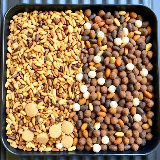 Mixed seeds and suet pellets in tray