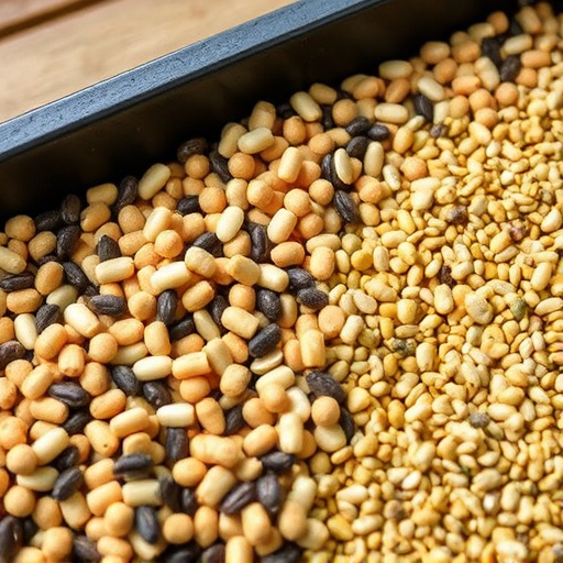Mixed seeds and suet pellets in tray