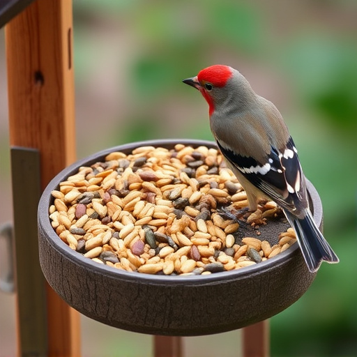 Mixed seeds on a wooden bird table