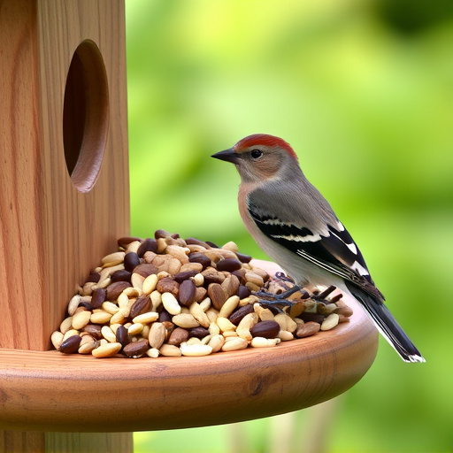 Mixed seeds on a wooden bird table