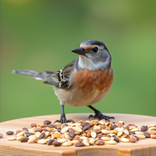 Mixed seeds on a wooden bird table