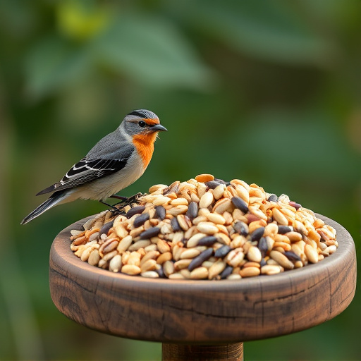 Mixed seeds on a wooden bird table