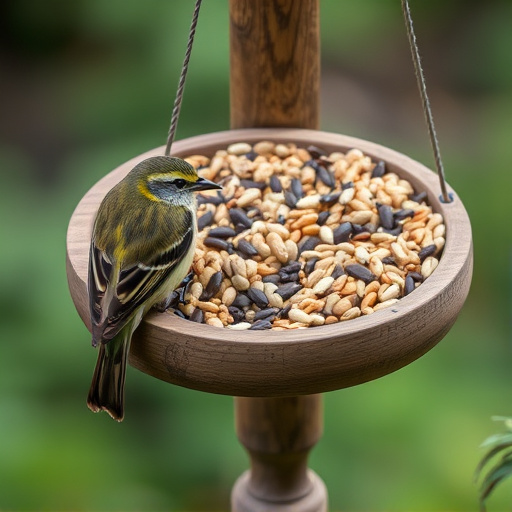 Mixed seeds on a wooden bird table