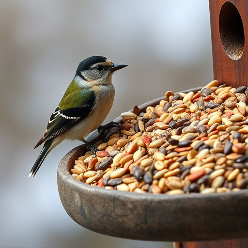 Mixed seeds on a wooden bird table