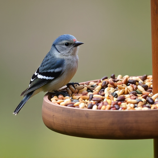 Mixed seeds on a wooden bird table