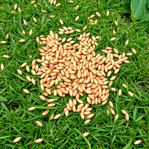 Mixed seeds scattered on garden lawn