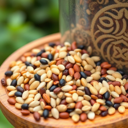 Mixed seeds spilled on garden feeder