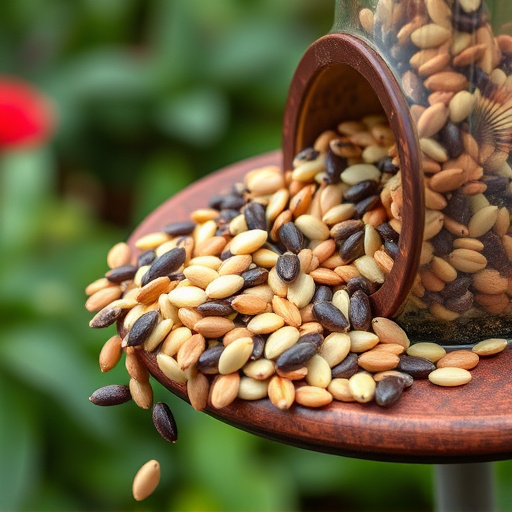 Mixed seeds spilled on garden feeder
