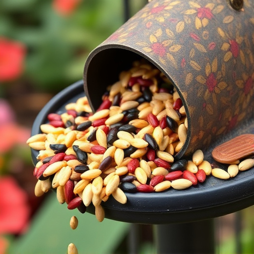 Mixed seeds spilled on garden feeder