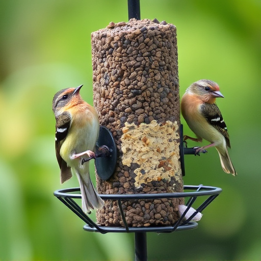 Multiple birds perched on suet feeder
