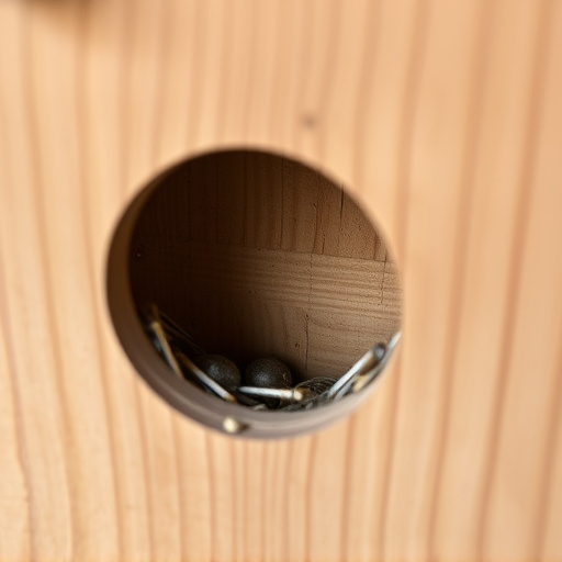 Nest box with entrance hole close-up