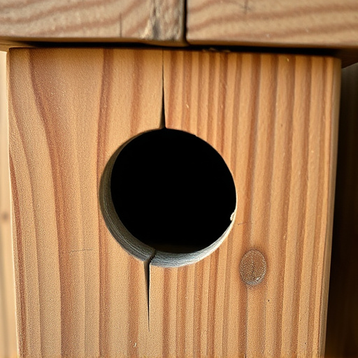 Nest box with entrance hole close-up