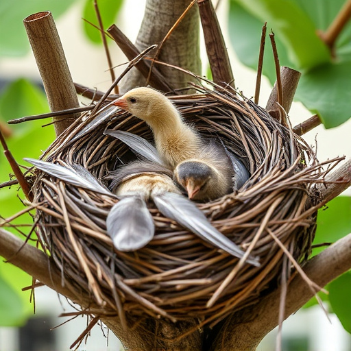 Nest with feathers but no chicks