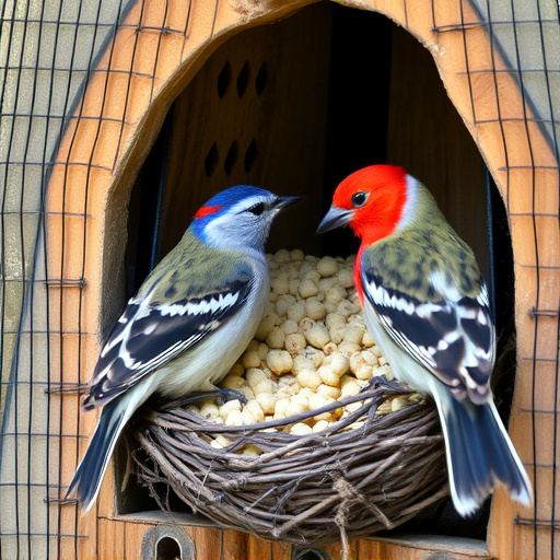 Nesting birds feeding on suet pellets