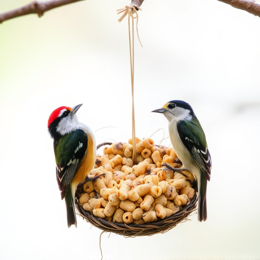 Nesting birds feeding on suet pellets