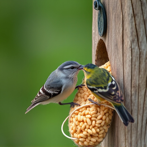 Nesting birds feeding on suet pellets