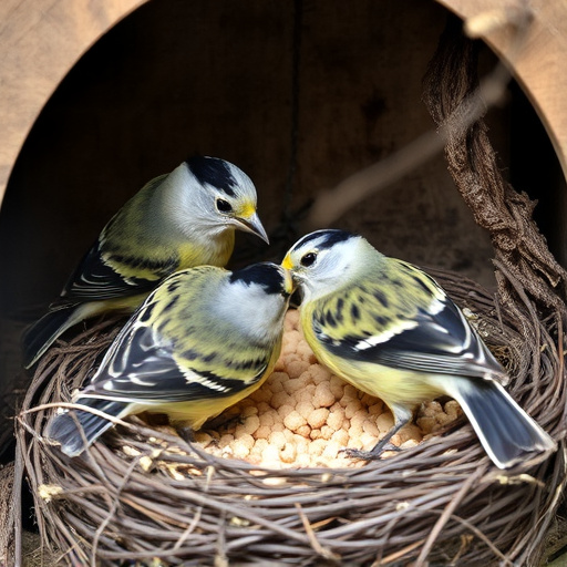 Nesting birds feeding on suet pellets
