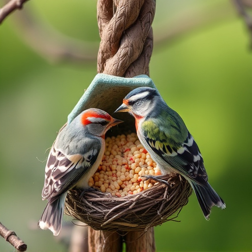 Nesting birds feeding on suet pellets
