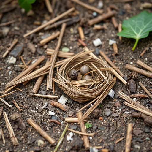 Nesting material scattered on ground