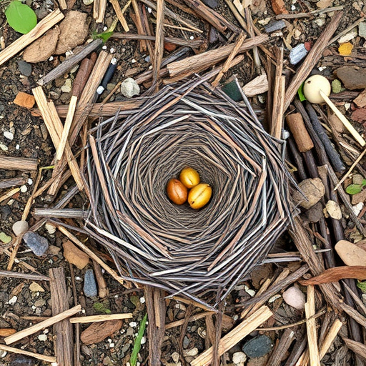 Nesting material scattered on ground