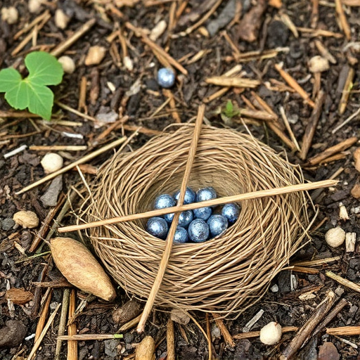 Nesting material scattered on ground