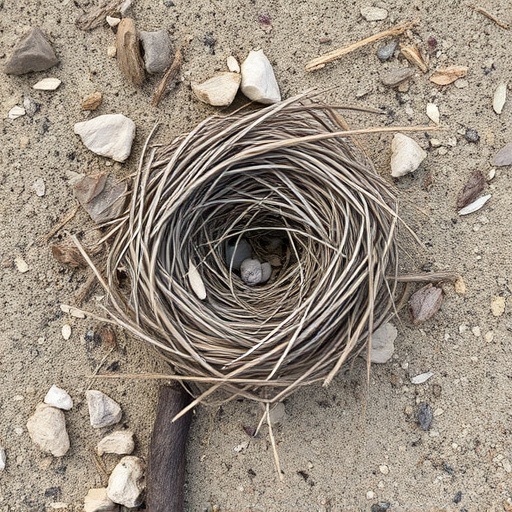 Nesting material scattered on ground