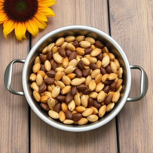 Open metal tray with sunflower seeds