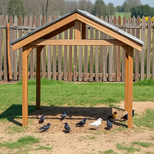Open-sided shelter for ground feeding birds