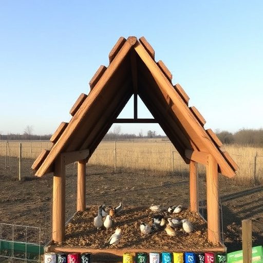 Open-sided shelter for ground feeding birds