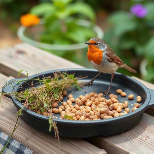 Outdoor tray with robin-attracting seeds