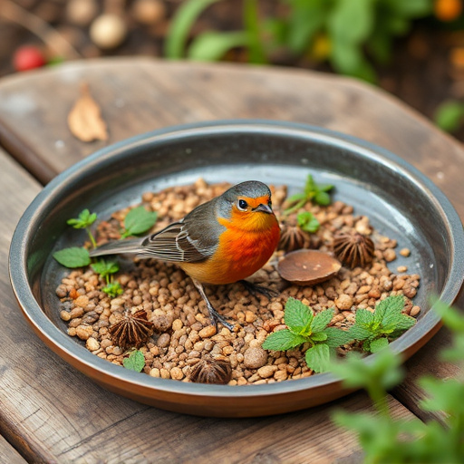 Outdoor tray with robin-attracting seeds