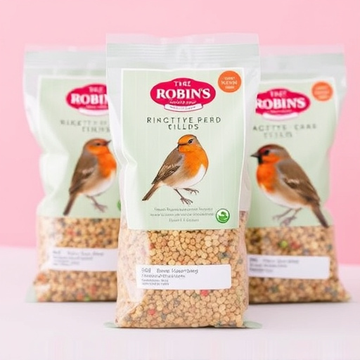 Packaged bird food labelled for robins