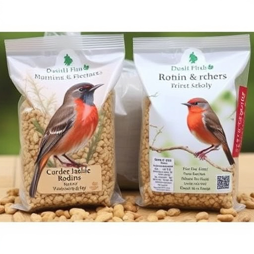 Packaged bird food labelled for robins