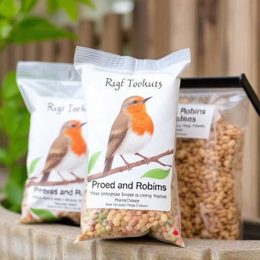 Packaged bird food labelled for robins