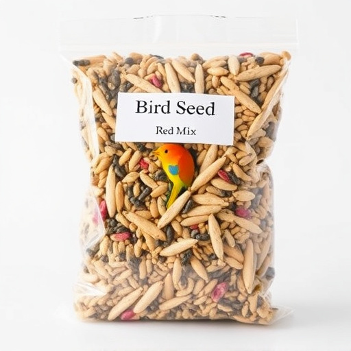 Packaged bird seed mix with label visible