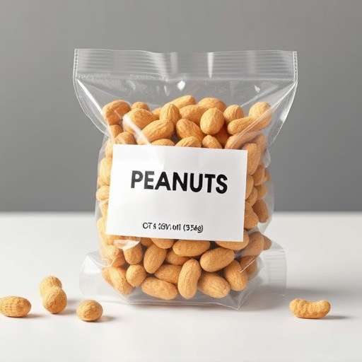 Packaged peanuts with clear label
