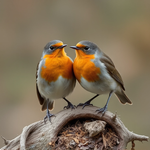 Pair of robins during breeding season