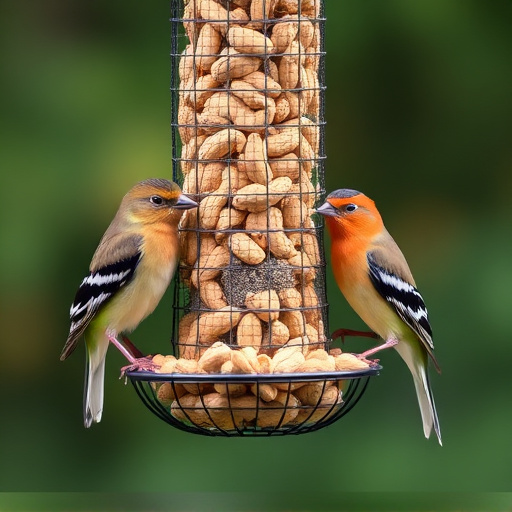 Peanuts for birds in mesh feeder