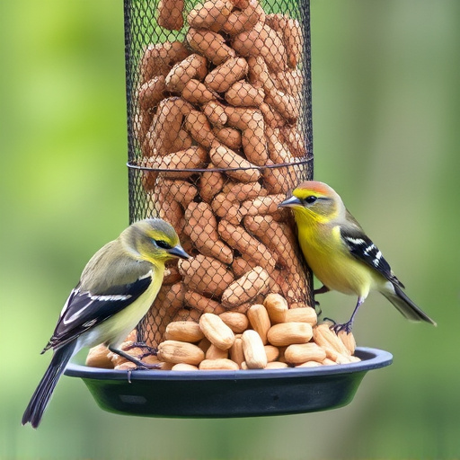 Peanuts for birds in mesh feeder
