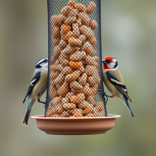 Peanuts for birds in mesh feeder