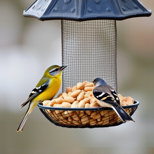 Peanuts for birds in mesh feeder