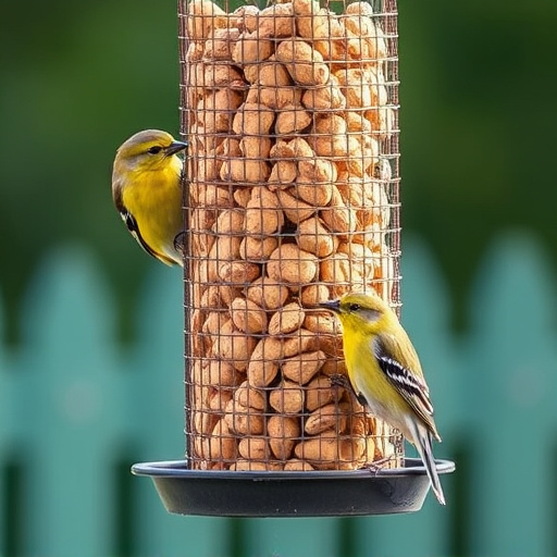 Peanuts for birds in mesh feeder